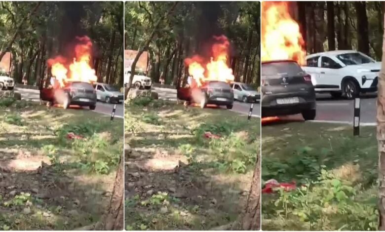 A moving car caught fire in Dehradun, the family saved their lives by jumping out