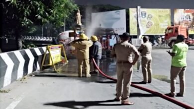 Coimbatore: Gas tanker overturns on flyover, major accident averted