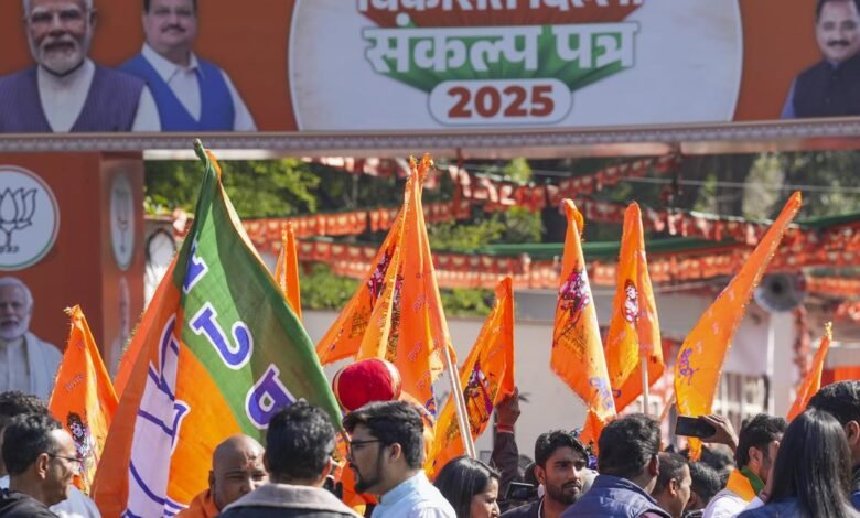 BJP's historic win in Delhi assembly elections, celebratory atmosphere at headquarters